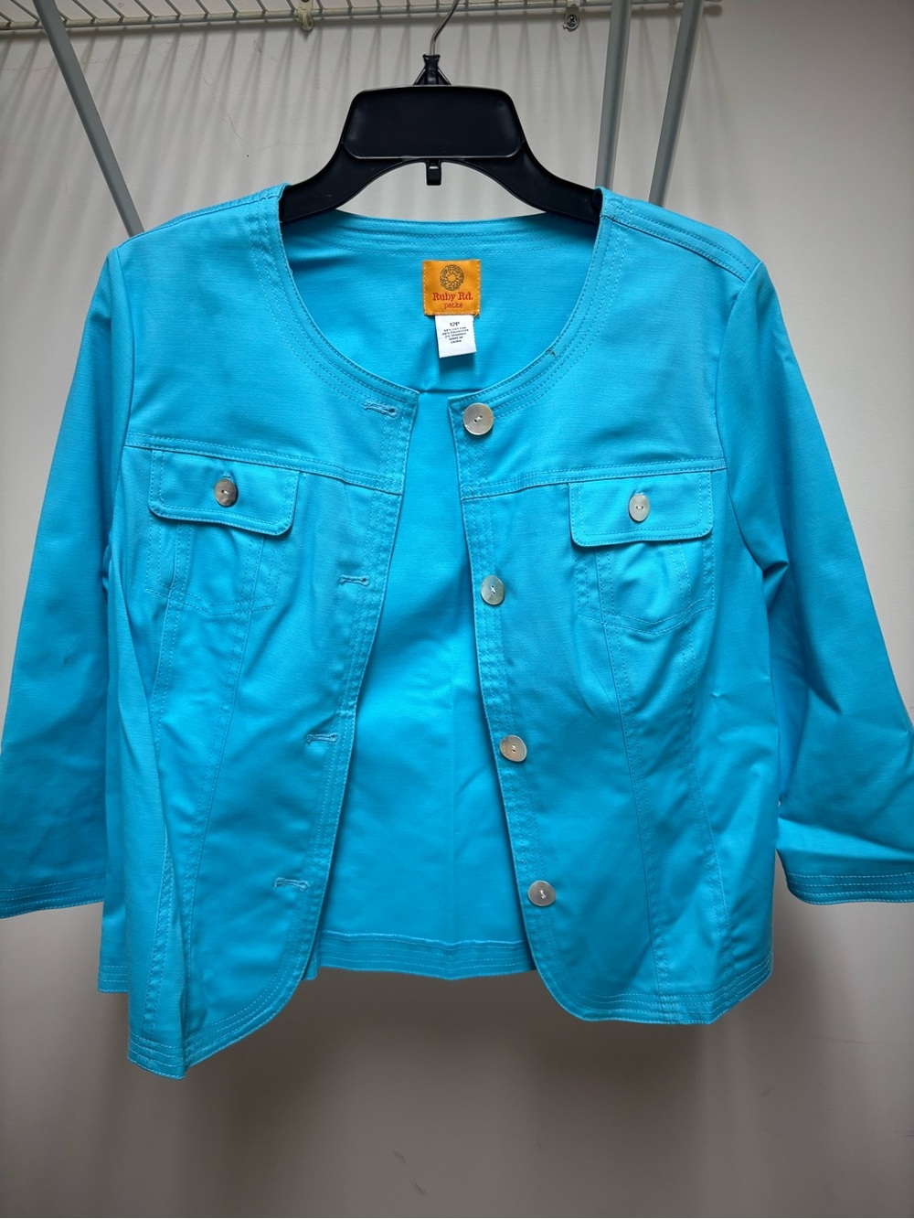 Ruby Rd. Turquoise Round-Neck Button Jacket
